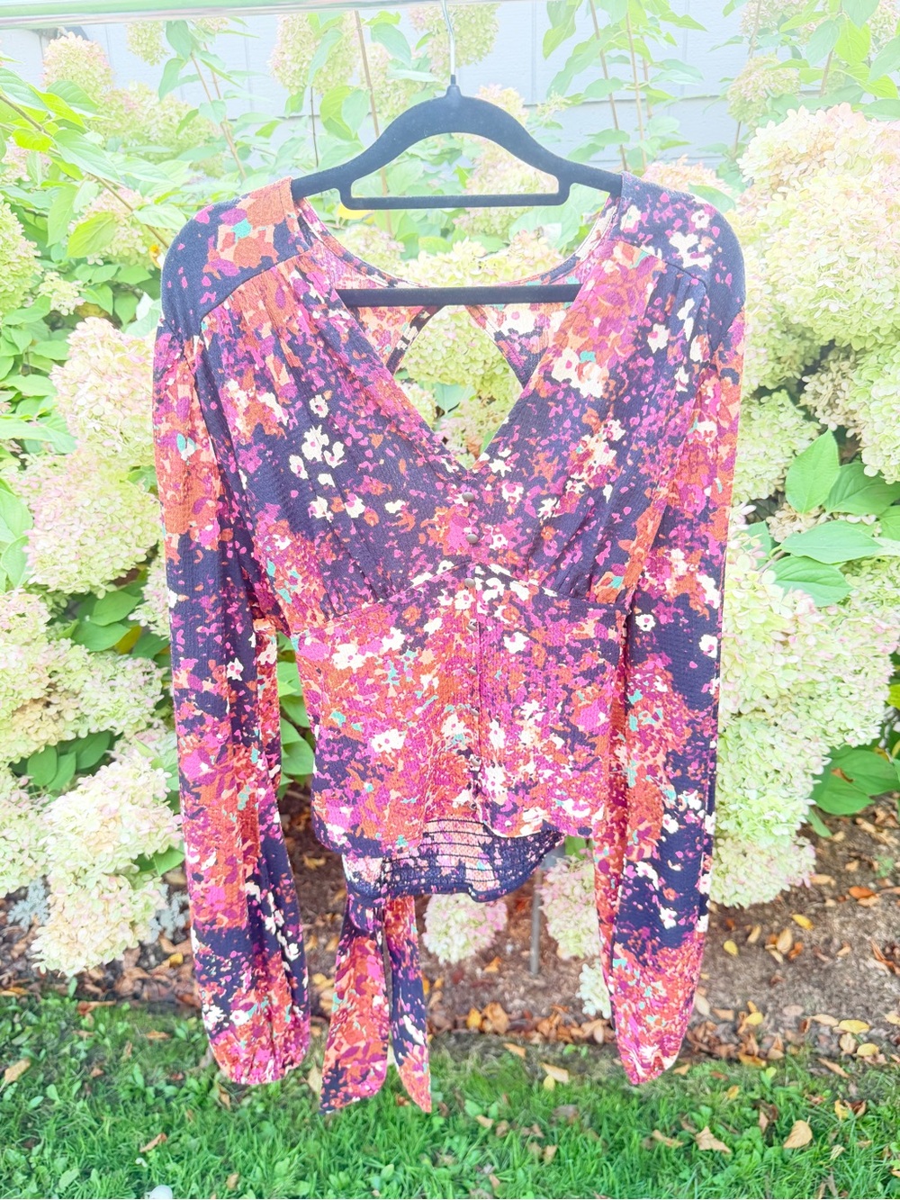 Anthropologie Floral Wrap Blouse - Pink, Orange, Black